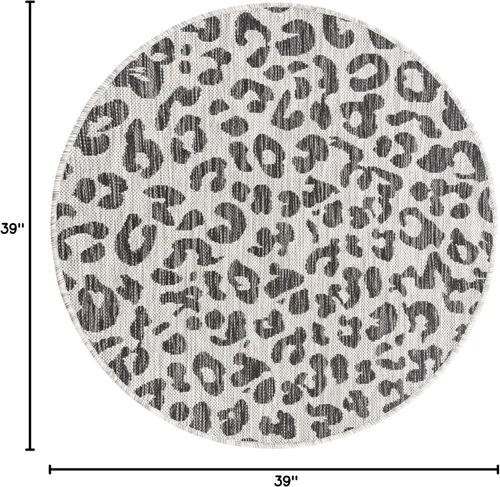 Vista 2 de Unique Loom Outdoor Safari Collection - Alfombra para exteriores, colección Safari (3 pies 3 pulgadas redonda, gris claro/gris) - Leopardo