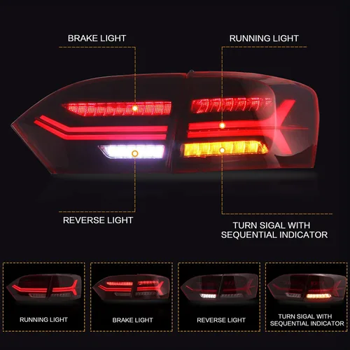 Vista 2 de VLAND Luces traseras LED para Jetta Sagitar 12-14 2011-2014 (no compatible con GLI y versión LED), montaje completo de lámpara trasera LED, rojo