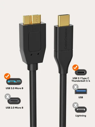Vista 2 de CableCreation Cable corto USB C a Micro B de 1 pie, 10G Micro B a USB C, cable de disco duro externo para iPhone 15/16/17, Samsung Galaxy S24