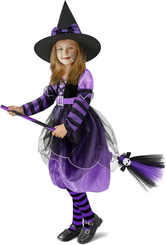 Vista 2 de Sarfel Disfraz de bruja para niñas, disfraz de bruja para niñas, disfraz de Halloween para niñas, disfraz de bruja para niñas