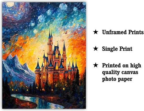 Vista 2 de Bestbuddy Pet 8X10 sin marco noche estrellada inspirada en el castillo medieval Edad Media Princesa Fantasía Niña Europa Familia Pintura al óleo