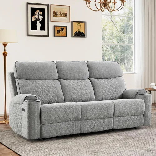 Vista 35 de HAOMARKETS Silla reclinable eléctrica para adultos con puerto USB, sofás reclinables eléctricos de tela suave con portavasos de metal, sillas