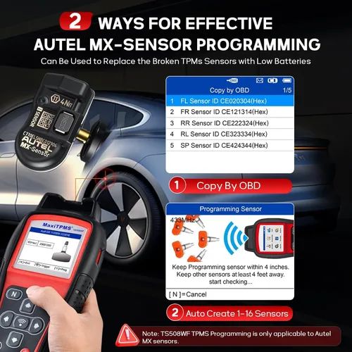 Vista 5 de Autel MaxiTPMS TS508WF TPMS herramienta de programación, 2026 WiFi Ver. de TS601 TS508 TS501 TS408, activar/volver a aprender sensores TPMS, sensor