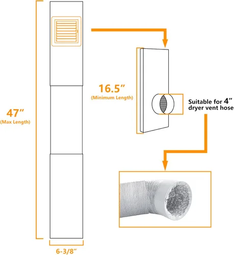 Vista 2 de LBG Products Kit de ventana de ventilación para secadora con cubierta de ventilación con listones resistente a la intemperie para manguera