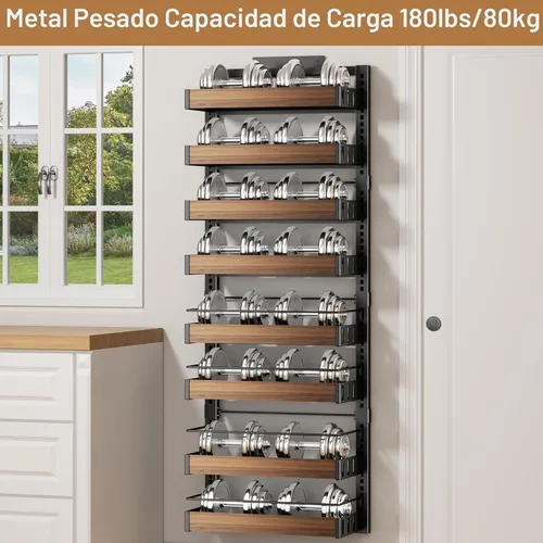 Vista 8 de POKIPO Organizador de despensa de 8 niveles sobre la puerta, 2 en 1 para montaje en pared o estante de especias colgante, estantes de condimentos