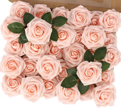 Vista 12 de MACTING 30 PCS Flores Artificiales Rosas Negras y Blancas Flores Falsas con Tallo Rosas de Espuma de Tacto Real para Boda Bola de Besos Ramillete
