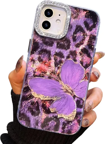 Vista 38 de I-MGAE-IN-AR Funda compacta para iPhone 11, diseño de mariposa, marco de protección de lente de cámara con diamante 3D, bonitas fundas protectoras