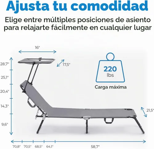 Vista 2 de ComfySure Sillón plegable para exteriores con dosel, silla de playa portátil y ajustable, 5 posiciones, asas de transporte, tela 600D, capacidad