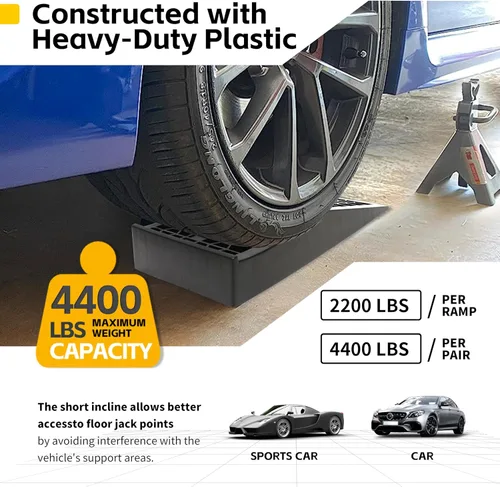Vista 5 de MAXXHAUL 50699 Rampas de automóvil de perfil bajo para mantenimiento y exhibición de vehículos, inclinación corta para soporte de gato de piso