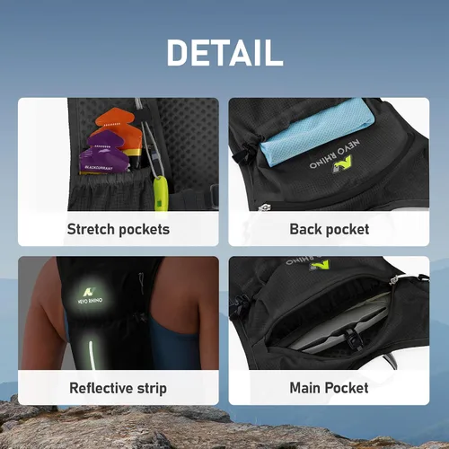 Vista 7 de N NEVO RHINO Chaleco para Correr, Chaleco de Hidratación Ligero, Mochila de Agua Aislada con Vejiga de Agua de 1.5L para Senderismo, Camino