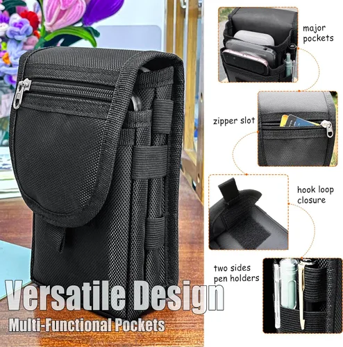 Vista 4 de Funda de teléfono dual para dos teléfonos, soporte táctico para cinturón de teléfono celular para hombres, funda para teléfono multiherramienta