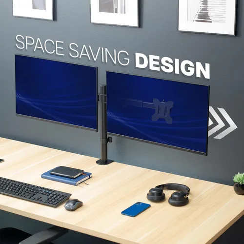 Vista 2 de VIVO Soporte de escritorio con LED LCD dual de 21 a 32 pulgadas, resistente, brazos telescópicos ajustables, configuración de pared empotrada, se