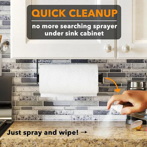 Vista 3 de SpaceAid SprayNeat - Soporte para toallas de papel con botella de spray, soporte para toallas de papel debajo del gabinete con rociador en el centro