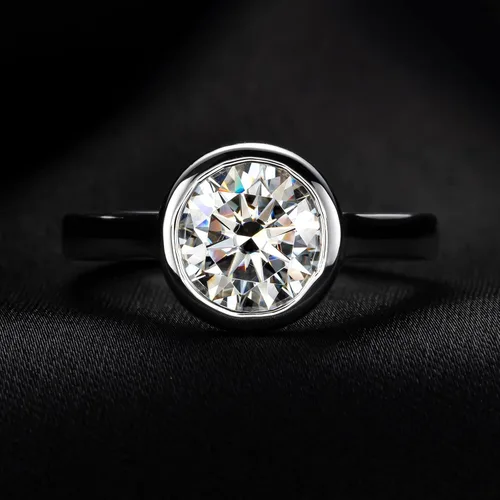 Vista 6 de Raivari Anillos de compromiso de moissanita, anillos de compromiso solitario redondos de 123 quilates con bisel de 123 quilates en plata de ley