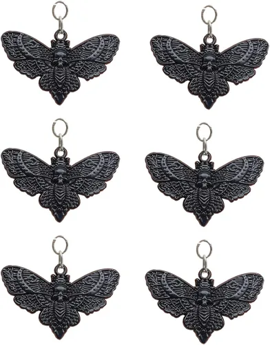 Vista 5 de Anillos de cortina de ducha con cabeza de muerte de calavera de Hawkmoth, 12 piezas de polilla muerta con cara de calavera para Halloween, anillos