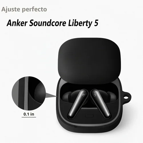 Vista 3 de Geiomoo Funda de silicona para Anker Soundcore Liberty 5, funda protectora suave y flexible resistente a los arañazos con mosquetón (negro)