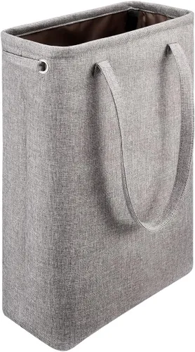 Vista 11 de Cesta de ropa sucia con asas beige y marrón, cesta de lavandería delgada plegable, cesta de ropa sucia estrecha, bolsa de lavandería plegable, cesto