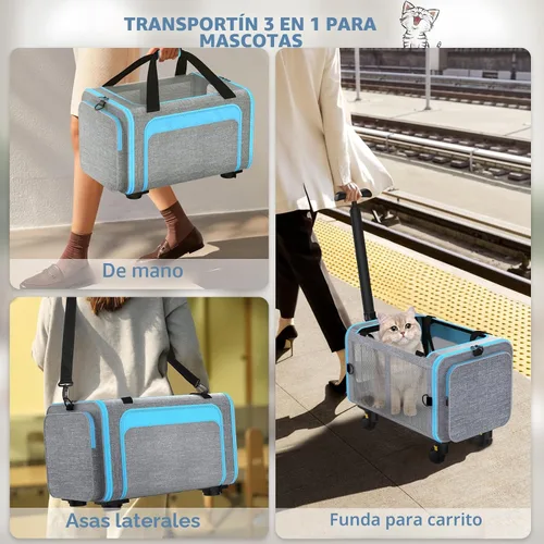Vista 5 de Transportín rodante para mascotas con ruedas desmontables – 18x11x11 aprobado por TSA para aerolíneas Southwest Delta United American, bolsa