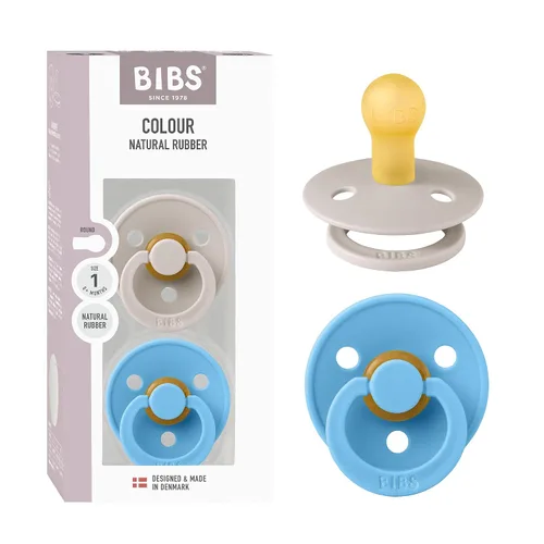 Vista 116 de BIBS - Paquete de 2 chupetes para bebés, goma natural libre de bisfenol A, hechos en Dinamarca, colección Colour, para bebés de 18+ meses, azul bebé