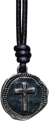 Vista 13 de Collar de Cruz de Cuero para Hombres - Moneda de Cruz para Hombre, Colgante Religioso, Collares de Medallón, Regalo de Navidad, Colgante Católico