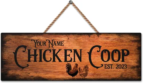 Vista 34 de Letrero de madera de gallinero personalizado para gallinero, diseño de granja esponjosa, varios tamaños, nombre personalizado, título y cita