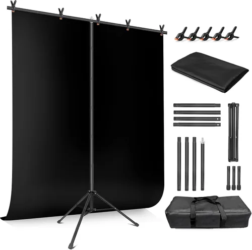 Vista 11 de Kit de soporte de telón de fondo para fotos de JEBUTU, fondo de fotos, telón de fondo blanco negro de 26.8x50 pulgadas con soporte de mesa