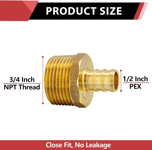 Vista 2 de 2 piezas Pex Barb Crimp accesorios de latón 1/2 pulgadas x 3/4 pulgadas NPT adaptador macho ASTM F1807,Para agua potable PEX1807024 (2)