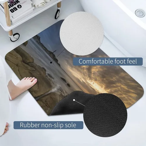Vista 4 de Alfombras de baño de playa con puesta de sol, antideslizantes, de secado rápido, súper absorbentes, diseño de isla oceánica, vida marina, arena