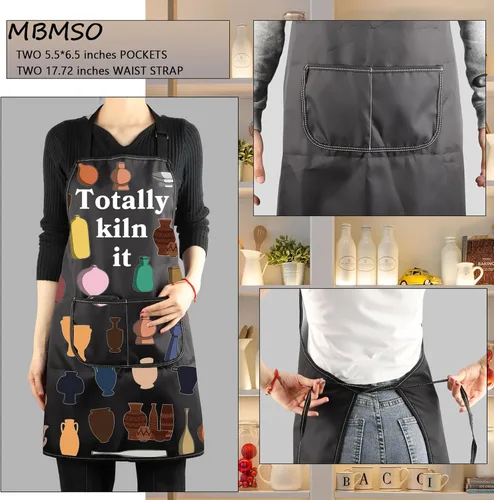 Vista 3 de MBMSO Delantal de artista de cerámica 'Totally Kiln It' - Regalo para hacer cerámica con bolsillo para los amantes de la cerámica