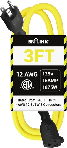Vista 18 de BN-LINK Cable de extensión para electrodomésticos de 3 pies, cable de alimentación resistente de 15 amperios, 14/3 SPT-3, enchufe plano con conexión