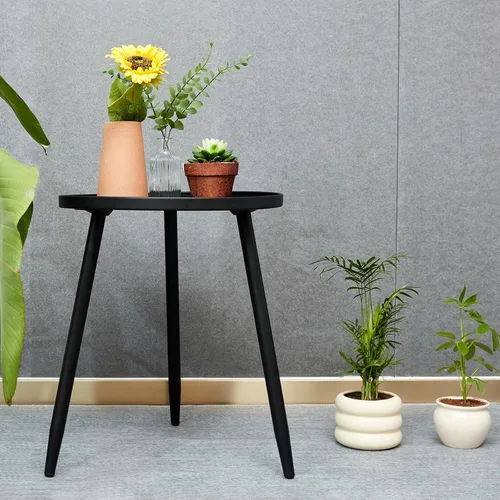 Vista 4 de Linpla Mesas auxiliares/auxiliares decentes – Pequeña mesa redonda decorativa, mesitas de noche estrechas de metal negro con 3 patas, ideal