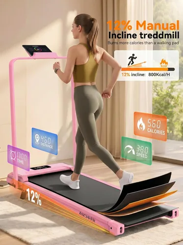Vista 2 de ANCHEER Walking Pad with Incline - Foldable Treadmill with Handle Bar 01-rosa