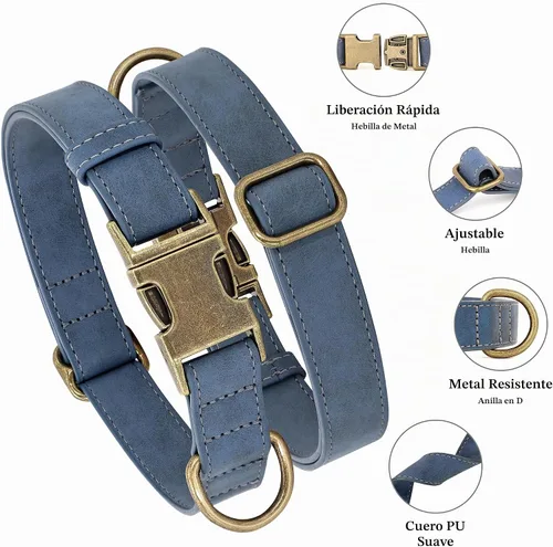 Vista 2 de Didog - Collar de perro de piel sintética suave para perros pequeños, liberación rápida, color azul, talla S Comfort for Daily Walking Backyard