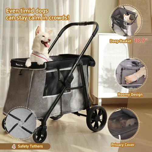 Vista 2 de Cochecito mediano para perros pequeños a grandes, con 4 ruedas, cochecito múltiple para 4 perros con capacidad para hasta 40 libras, plegado con un