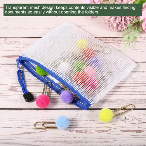 Vista 4 de YOKIVE Paquete de 6 bolsas de malla con cremallera, bolsillos de malla A6 para archivos, bolsa de plástico para documentos, ideal