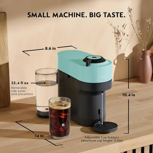 Vista 8 de Nespresso Vertuo Pop+ Cafetera para café y espresso de Breville con espumador de leche, Aqua Mint