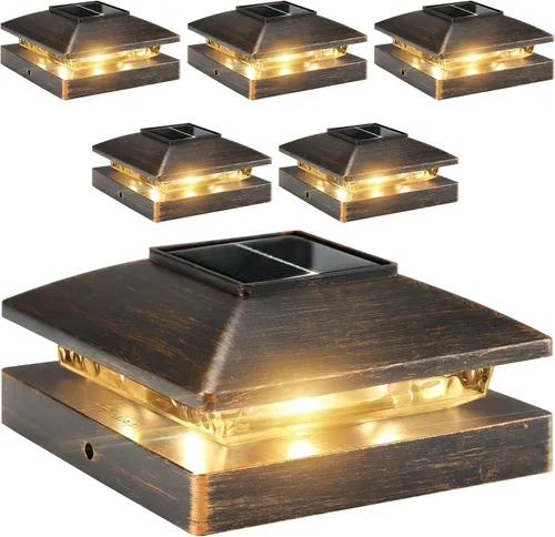 Vista 18 de Luces solares para punta de poste al aire libre 16 unidades, negras, impermeables, alimentadas por energía solar, luces de valla para cubierta