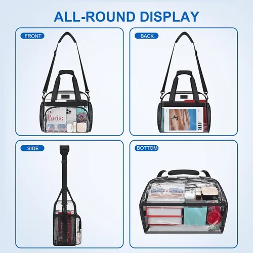 Vista 5 de Bolsa transparente para eventos en estadios: bolsa transparente con correas ajustables para conciertos de trabajo, viajes, bolsillo frontal grande