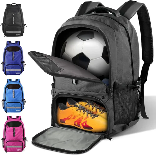 Vista 7 de BROTOU Mochila de fútbol Bolsa deportiva con soporte para pelotas y compartimento para zapatos para fútbol, baloncesto, voleibol, rugby