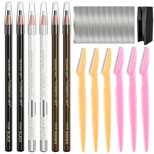 Vista 6 de Juego de 6 piezas de lápices de cejas impermeables de color negro para tatuajes y microblading, delineadores permanentes para cejas en lápices