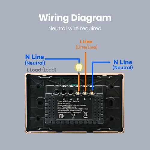 Vista 6 de Interruptor de luz inteligente de monitoreo de energía WiFi, 1 botón de un solo polo, requiere cable neutro, 2.4 GHz, compatible con Alexa