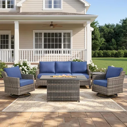 Vista 47 de Belord Sofá de patio exterior acolchado de 3 asientos de lujo de 6 pulgadas Cojín de mimbre marrón/beige de 6 pulgadas