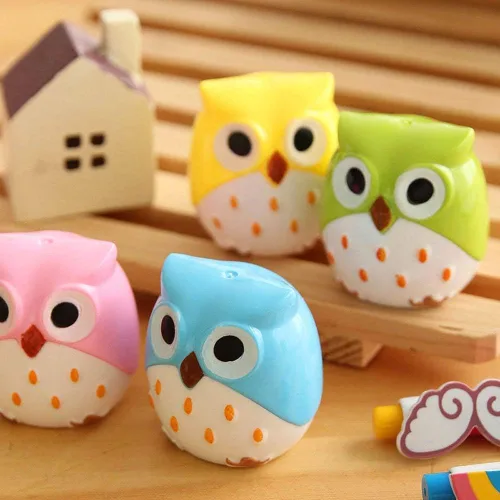 Vista 7 de Sacapuntas de doble agujero, diseño de animales de dibujos animados, búho, cuchillo creativo kawaii, suministros escolares, manual grande, accesorio