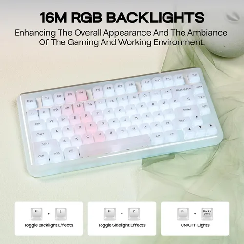 Vista 4 de KiiBoom Jade75 - Teclado mecánico de moldeo de resina al 75%, BT5.0USB-C2.4GHz, teclado inalámbrico para juegos, QMK y VIA programable