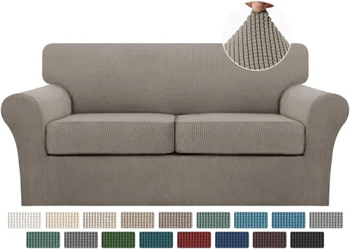 Vista 57 de Turquoize 2 fundas para sillas de sala de estar, funda de sofá con fundas de cojín individuales, funda de muebles para sillas (silla, beige biscotti)