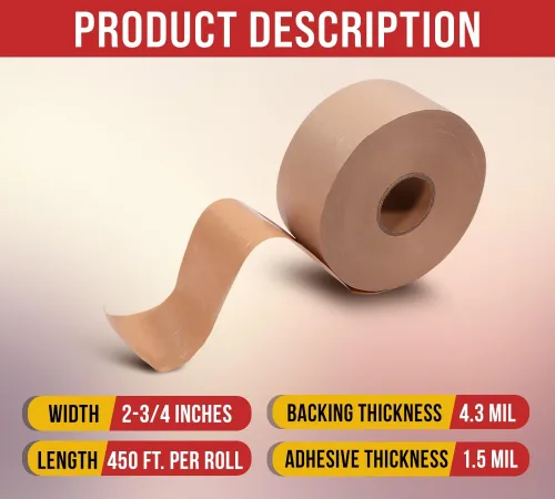 Vista 2 de Mytee Products 16 rollos de cinta activada por agua de 2.75 pulgadas x 450 pies, cinta adhesiva reforzada para el paquete, cinta de papel kraft