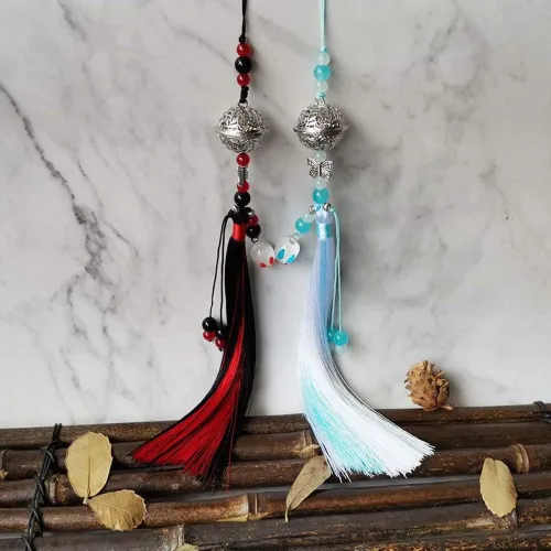 Vista 2 de Mo Dao Zu Shi - Colgante largo de borla Chen Qing Ling Cosplay Prop llavero de campana colgante de cintura adorno anime accesorios (negro)