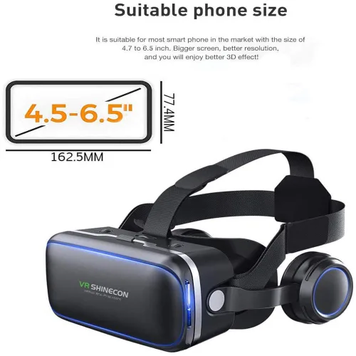 Vista 2 de VR SHINECON Realidad Virtual VR Headset 3D Gafas Cascos VR Gafas para TV, Películas y Videojuegos Compatible iOS, Android y Soporte 4.7-6.53