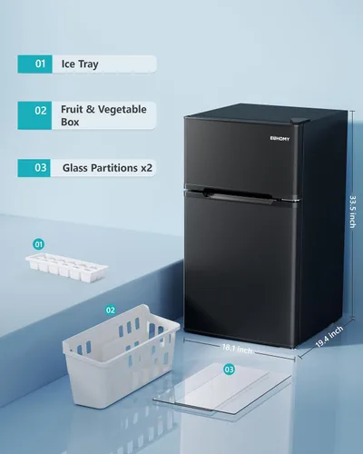 Vista 7 de EUHOMY - Refrigerador miniatura con congelador, 3.2 pies cúbicos, refrigerador miniatura con congelador, refrigerador de dormitorio con 2 puertas