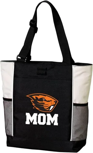 Vista 4 de Broad Bay Official Oregon State Tote Bag - Zippered Carryall Beavers Logo, 600D Polyester Canvas, Adjustable Web Handles, Front Pocket, Side Mesh